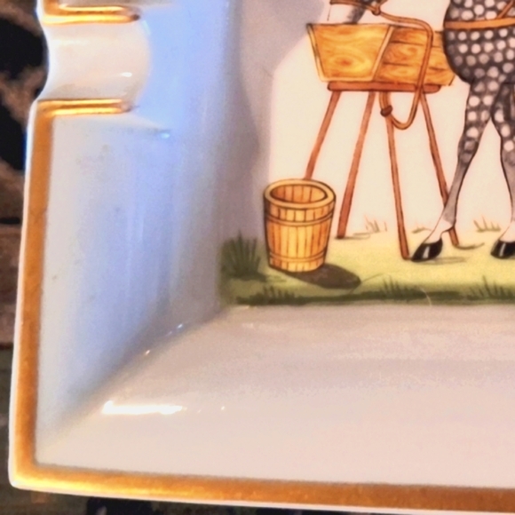 Hermes` Equestrian Hand-painted Porcelain, Gold Trim Orig Box. France. Authentic - Picture 8 of 9